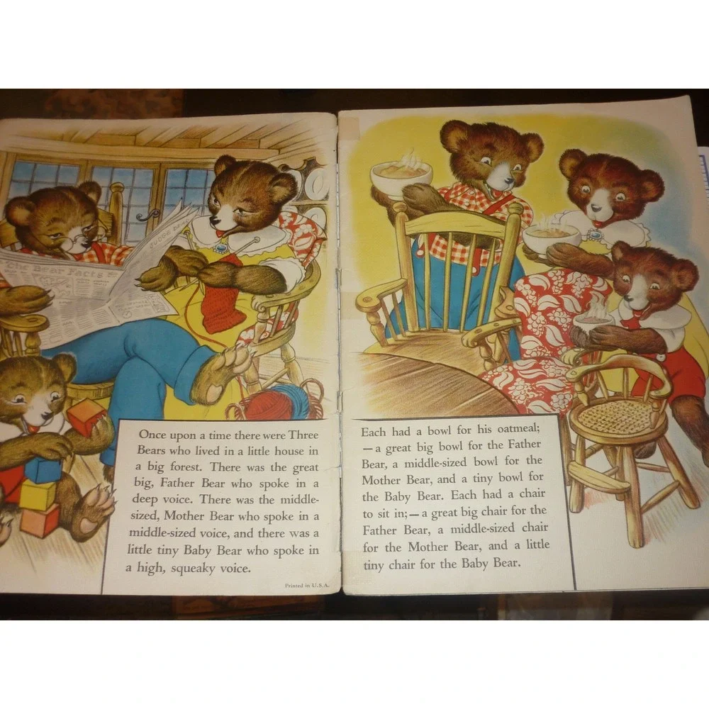 Vintage 1937 The Three Bears Book Milo Winter Merrill Linenette 3417 Story